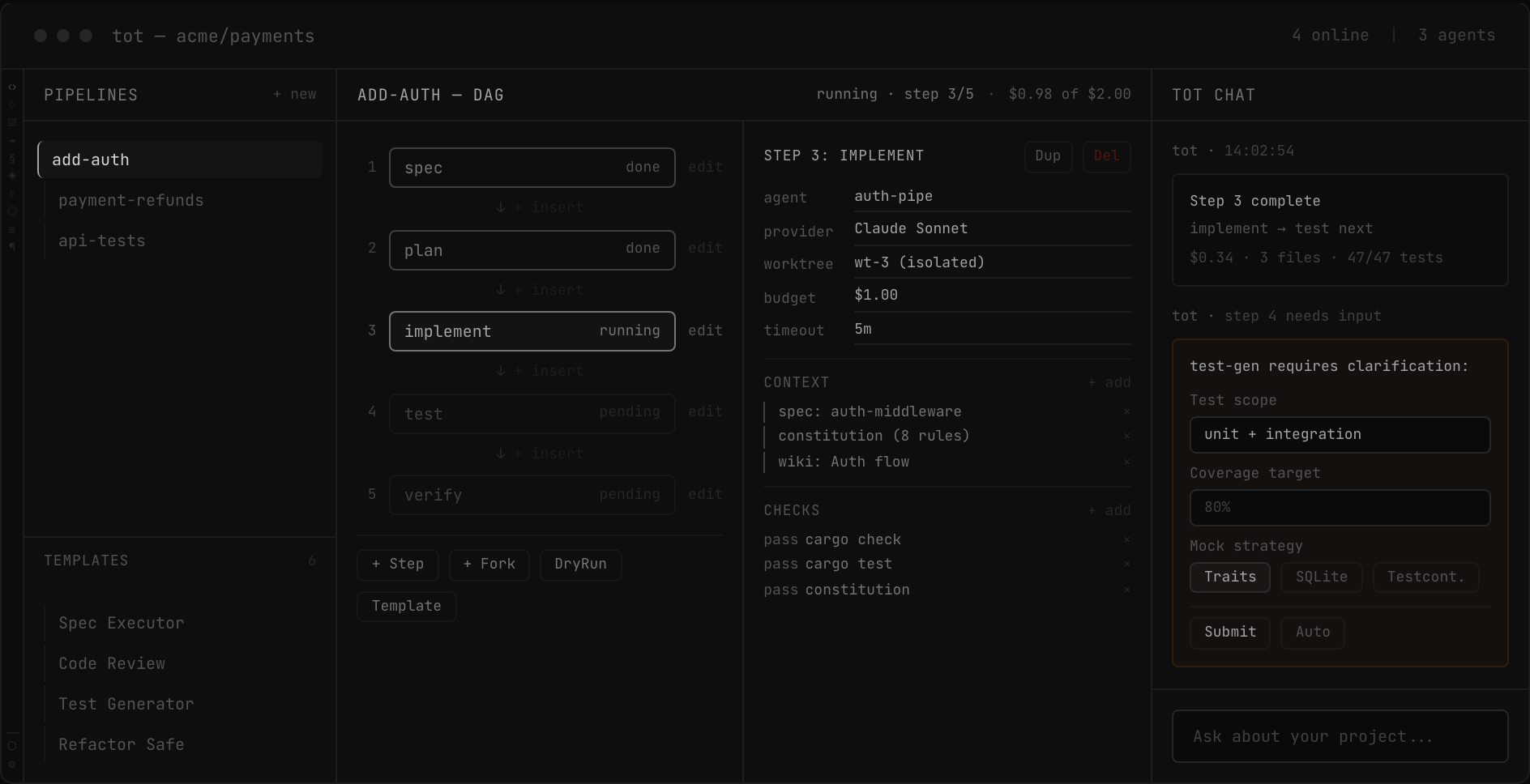 Pipeline DAG editor with execution status