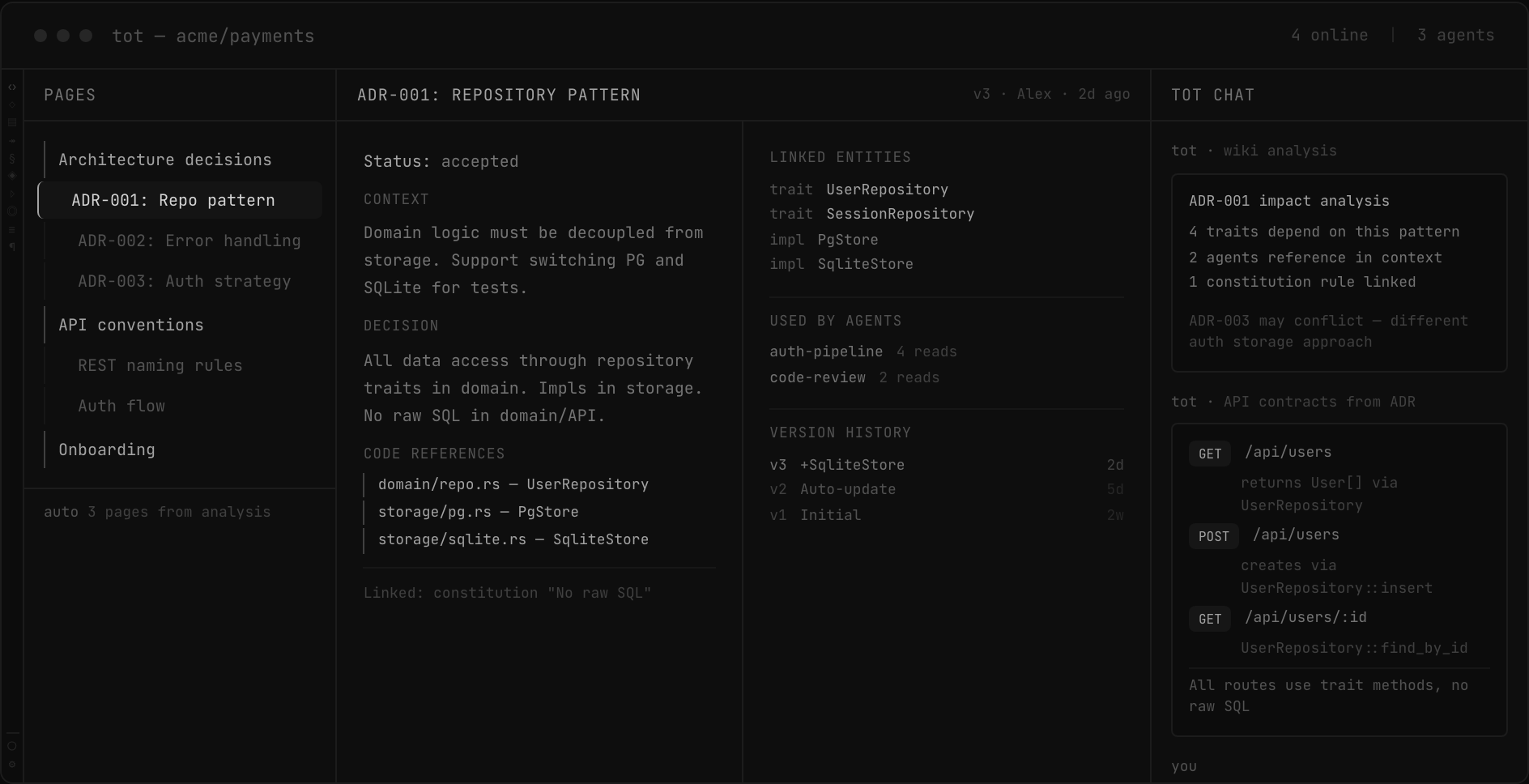 Documentation with ADRs and code references